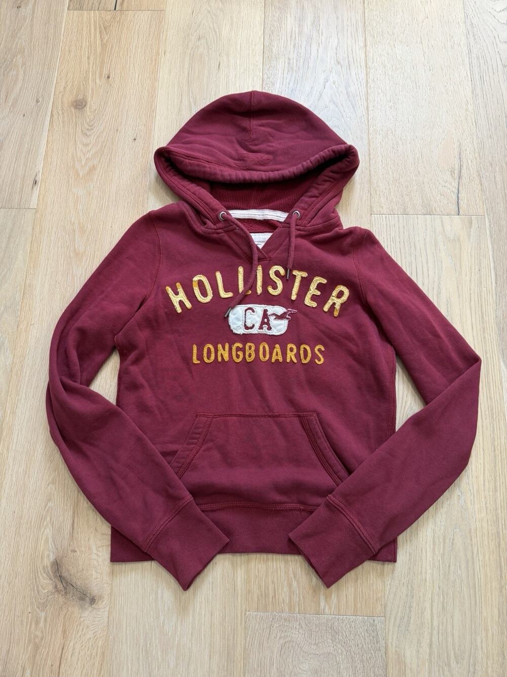 Y2k Hollister Logo Longboards Maroon Red Hoodie Size M Sweatshirt 2000s Preppy